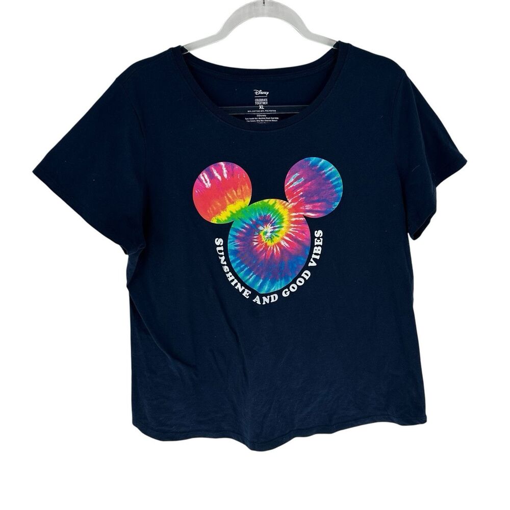 Disney Shirt Womens XL Navy Mickey Tie Dye Sunshine Good Vibes T Shirt Vacation